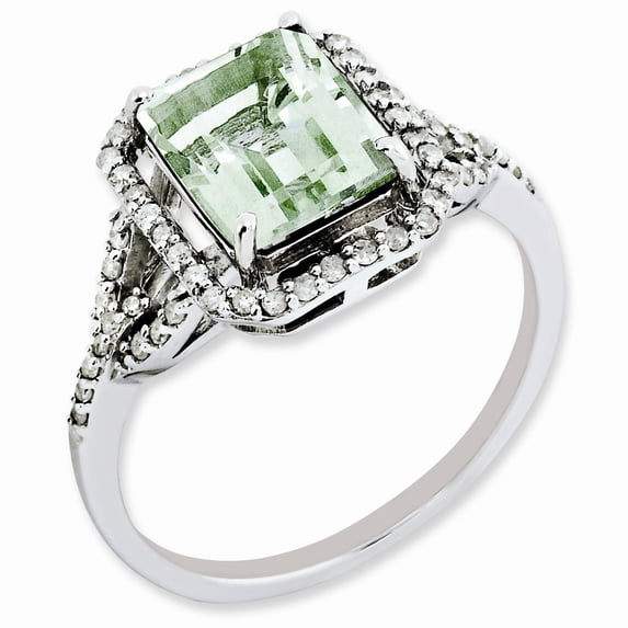 Sterling Silver Rhodium-plated Green Quartz & Diamond Ring - Size 10