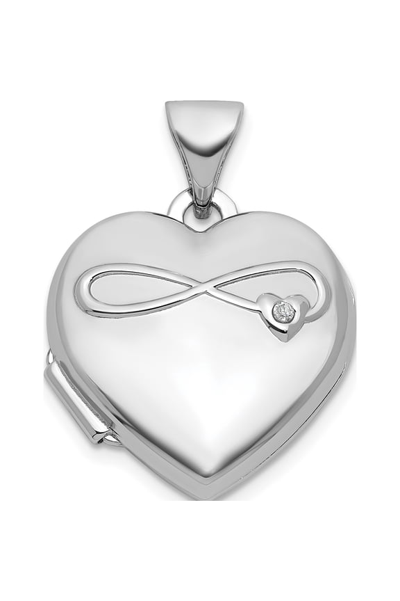 Sterling Silver Rhodium-plated Half Point Diamond Infinity 15mm Heart Locket Material Primary Purity Modern Polished Sculptural Made for expressing your unique story