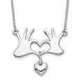 thumbnail image 1 of Finest Gold Sterling Silver Rhodium-Plated Hands Heart with Dangle Heart Necklace, 1 of 4