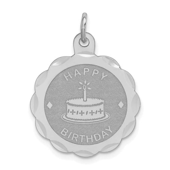 925 Sterling Silver Solid Faceted Happy Birthday Disc Charm 26x20mm Wide Pendant Necklace for Women