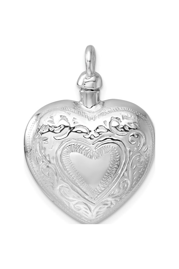 Sterling Silver Rhodium-plated Heart with Center Heart Design Ash Holder Pendant Material Primary Purity Treasure-worthy Breathtaking Vibrant Perfect for adding elegance to any outfit