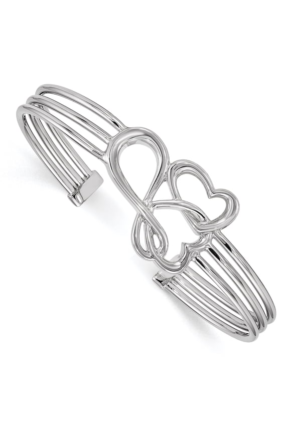Sterling Silver Rhodium-plated Hearts and Cuff Bangle