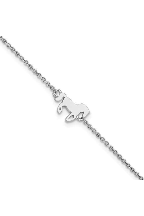 Finest Gold Sterling Silver Rhodium-Plated Horse 6.25 in. Plus 1 in. Extension Bracelet