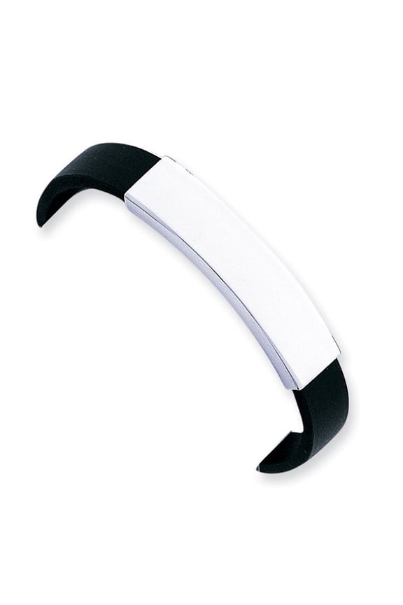 Sterling Silver Rhodium-plated ID Black Rubber Bracelet XGBKSS14