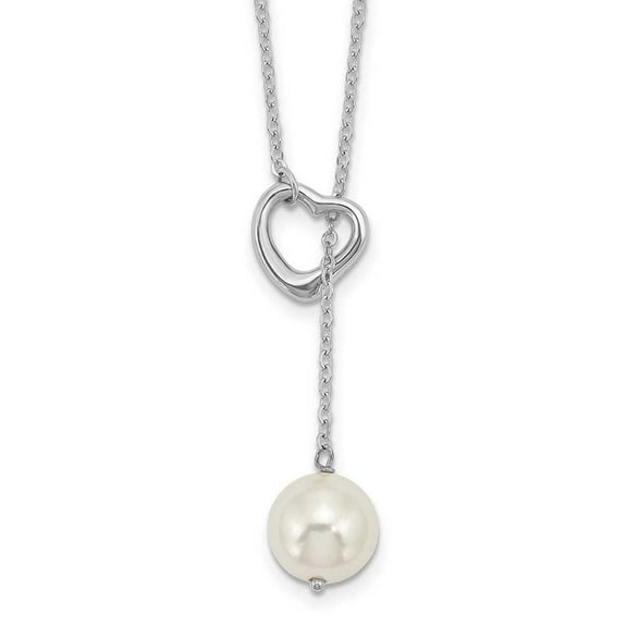 Finest Gold Sterling Silver Rhodium-Plated 10-11mm White Round Imitation Shell Pearl Heart 18 in. Necklace