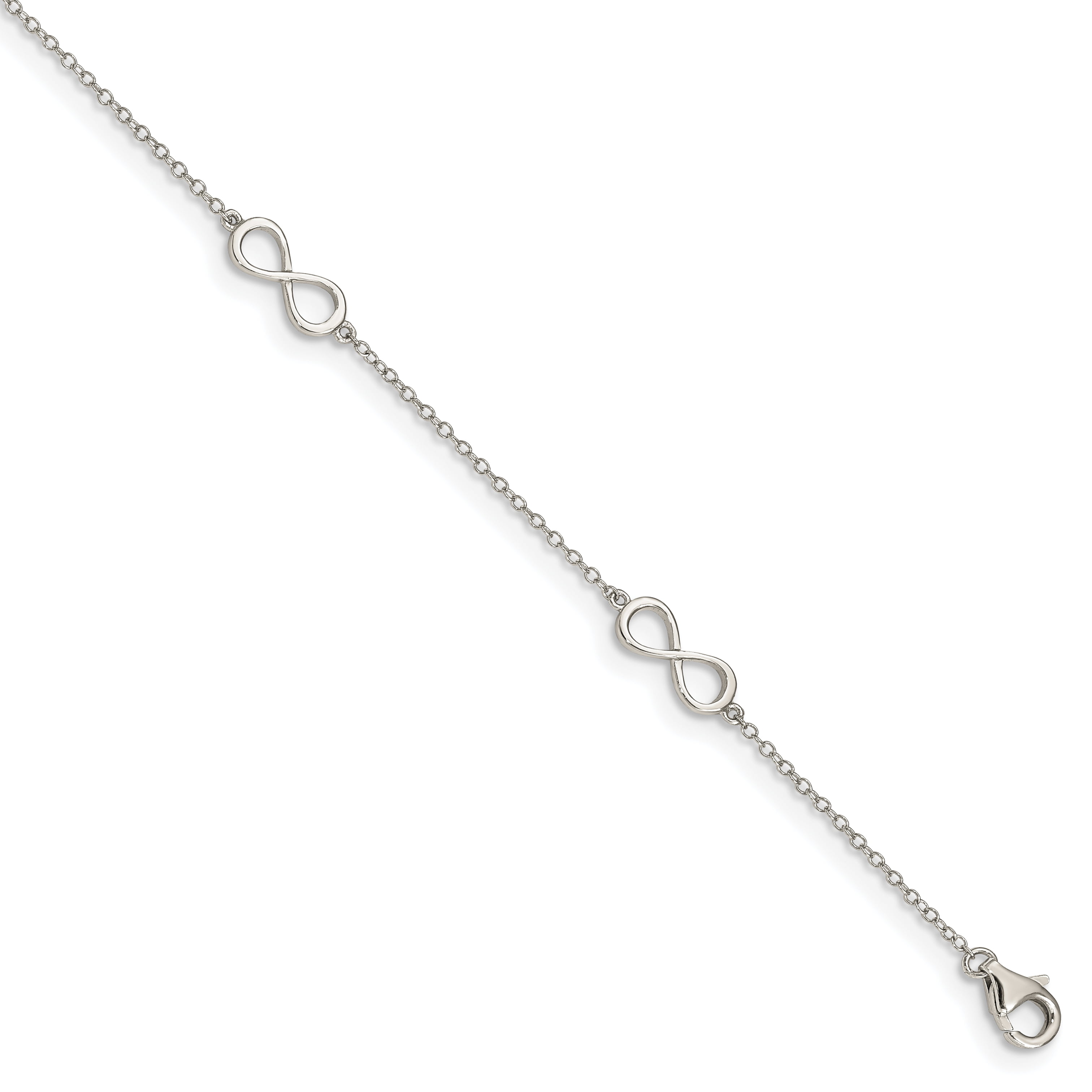 Sterling Silver Rhodium-plated Infinity with 2in Extender Anklet