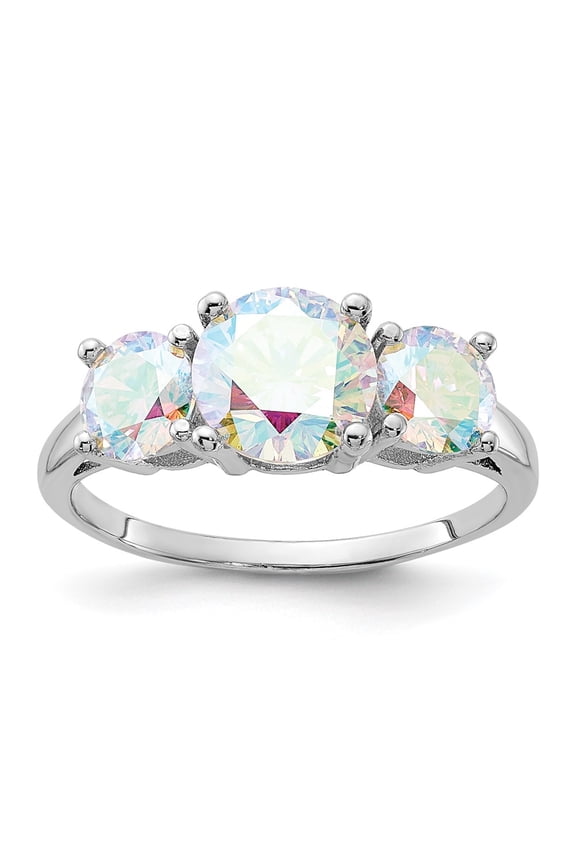 Sterling Silver Rhodium-plated Iridescent CZ 3-Stone Ring