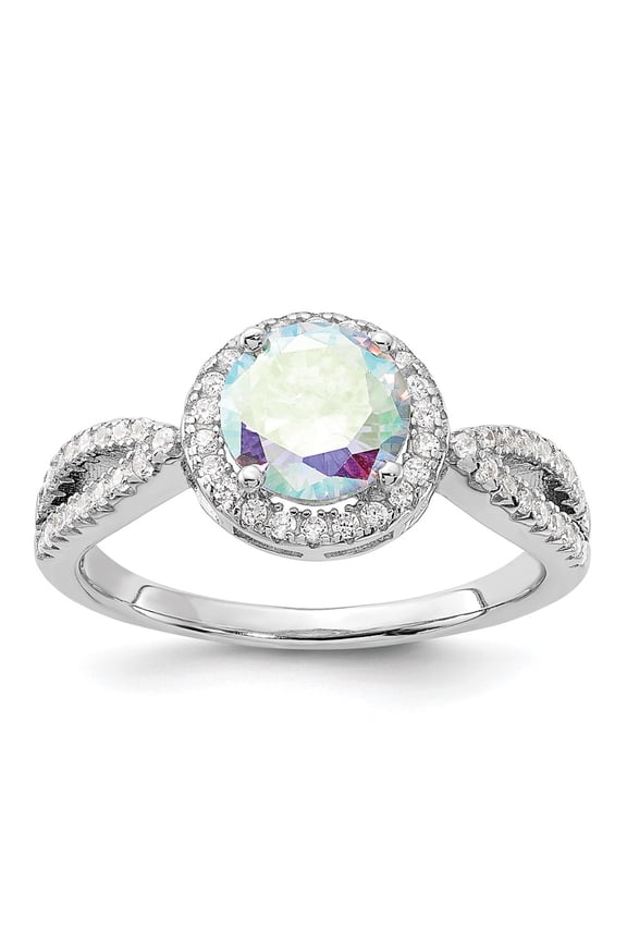 Sterling Silver Rhodium-plated Iridescent CZ Halo Ring