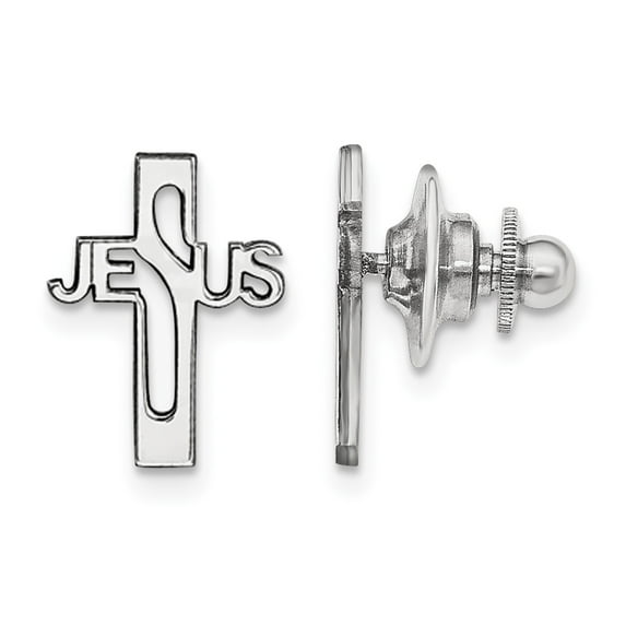 Sterling Silver Rhodium-plated Jesus Cross Tie Tac