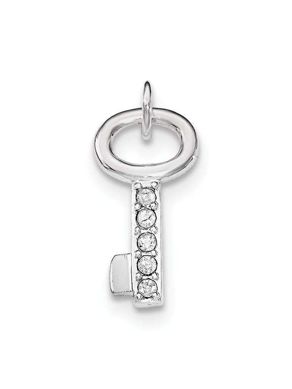 Sterling Silver Rhodium-plated Key w/Crystal Pendant QC8521