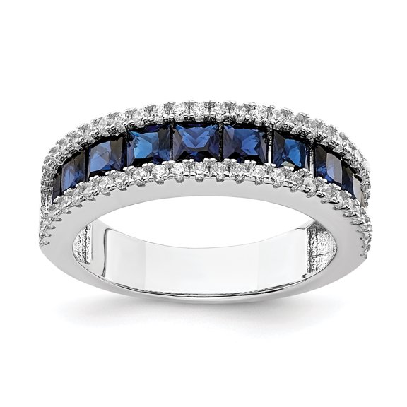 Sterling Silver Rhodium-plated Lab Cr Blue Spinel & CZ Ring QR7014