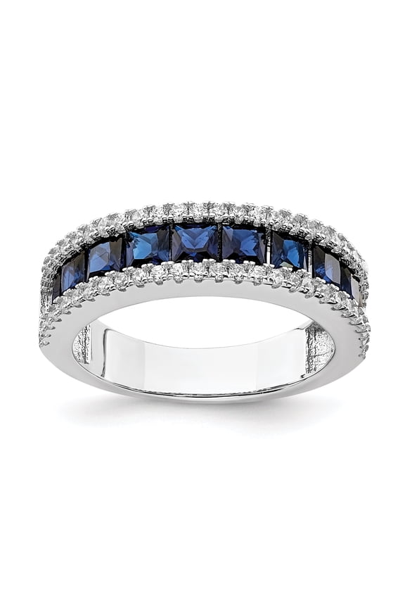 Sterling Silver Rhodium-plated Lab Cr Blue Spinel & CZ Ring QR7014