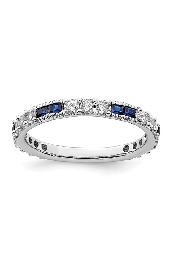 Sterling Silver Rhodium-plated Lab Cr Blue Spinel & CZ Ring QR7024