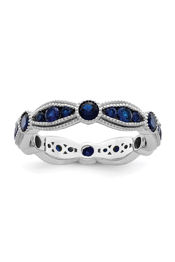 Sterling Silver Rhodium-plated Lab Cr Blue Spinel Eternity Band QR7017