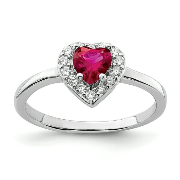 Sterling Silver Rhodium-plated Lab Cr Corundum & CZ Heart Ring QR7025