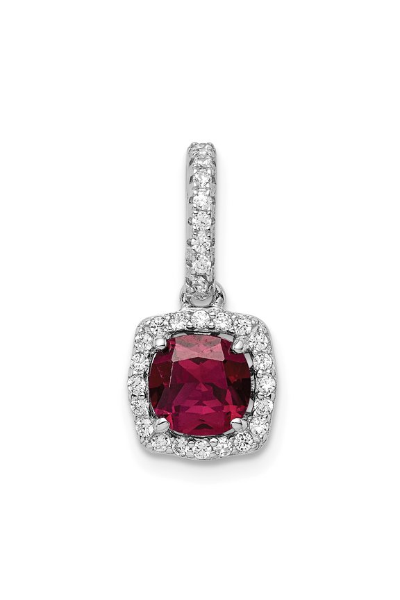 Sterling Silver Rhodium-plated Lab Created Red Corundum and White CZ Pendant QP5180