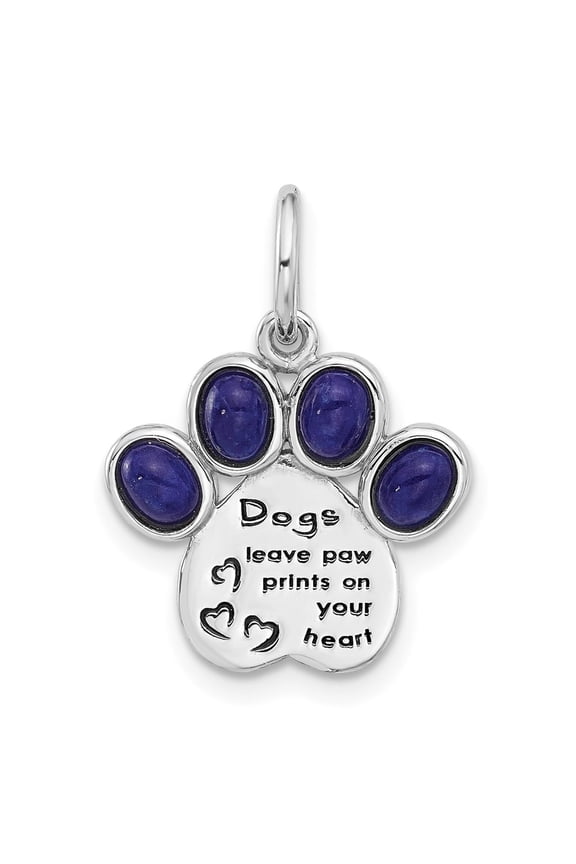 Sterling Silver Rhodium-plated Lapis Lazuli Enamel Paw Print Pendant