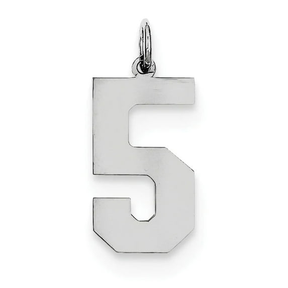 925 Sterling Silver Solid Large Polished Sport game Number 5 Charm 24x10mm Wide Pendant Necklace for Women