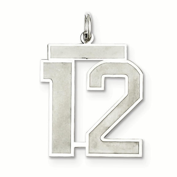 Sterling Silver Rhodium-plated Large Satin Number 12 Charm