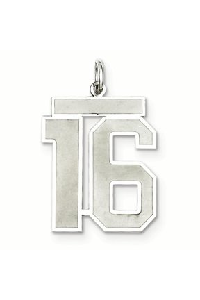 Sterling Silver/Rhodium-plated Satin Number 16 Charm