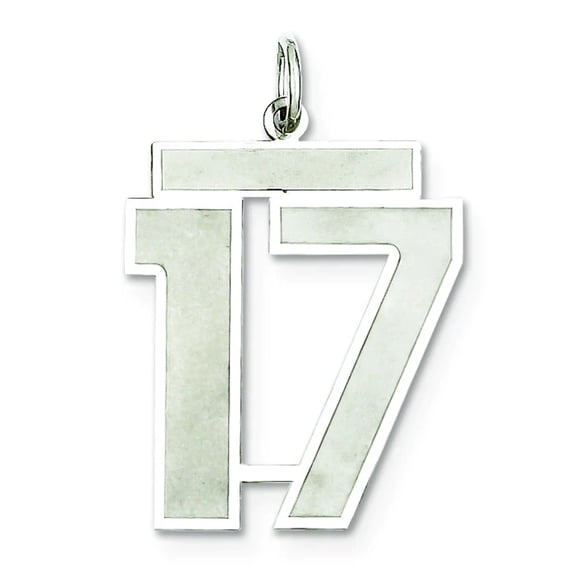 Sterling Silver Rhodium-plated Large Satin Number 17 Charm