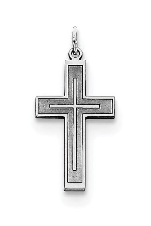 925 Sterling Silver Solid Polished Laser Etched Laser Designed Religious Faith Cross Charm 22x10mm Wide Pendant Necklace