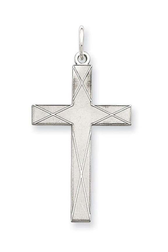 925 Sterling Silver Solid Polished Laser Etched Laser Designed Religious Faith Cross Pendant Necklace 31x16mm Wide Penda