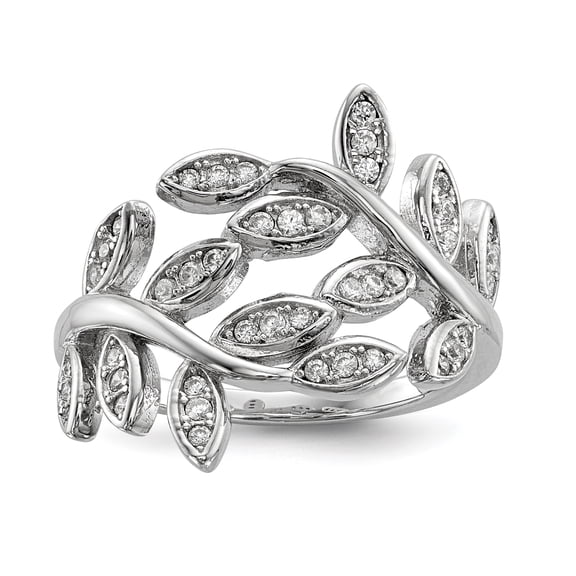 Sterling Silver Rhodium-plated Leaf CZ Ring QR6654