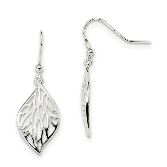 Sterling Silver Rhodium-plated Leaf Polished Dangle Earrings - Measures 33.78x13.3mm Wide
