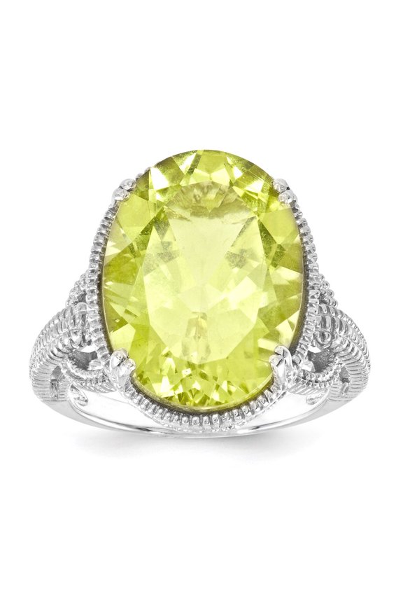 Sterling Silver Rhodium-plated Lemon Quartz Ring