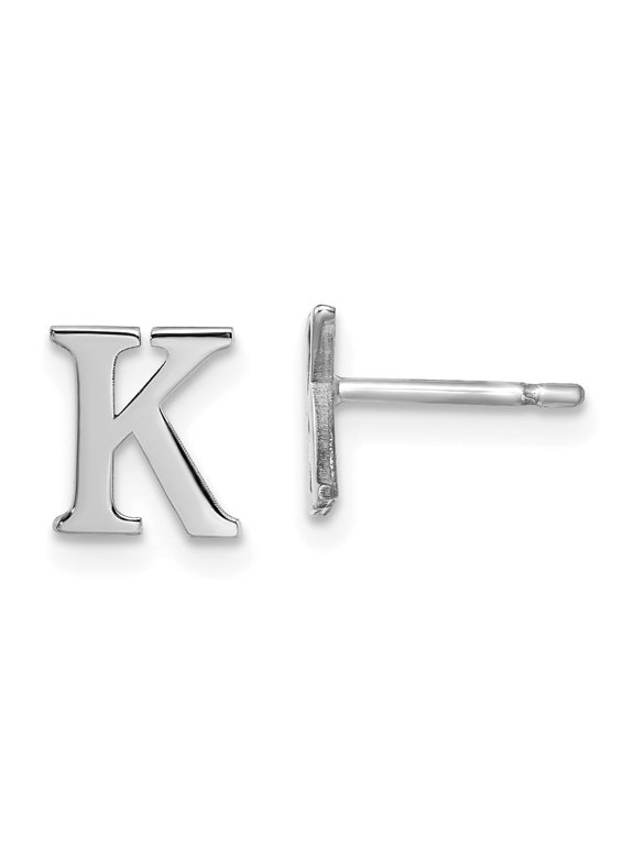 Sterling Silver Rhodium-plated Letter K Initial Post Earrings