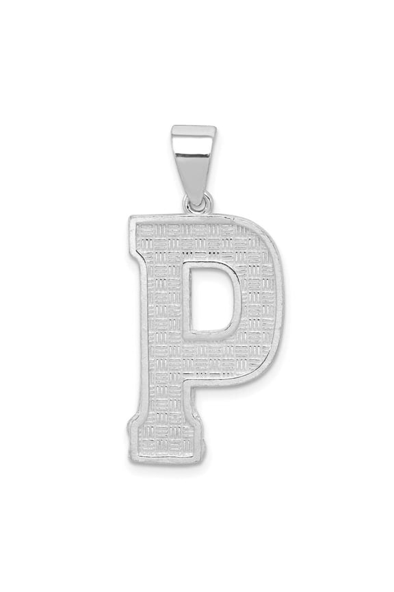 925 Sterling Silver Solid Polished Patterned Letter Name Personalized Monogram Initial P Charm 35x15mm Wide Pendant Neck