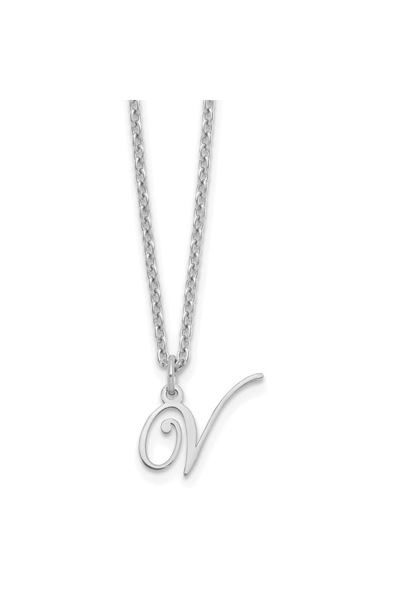 Sterling Silver Rhodium-plated Letter V Initial Necklace