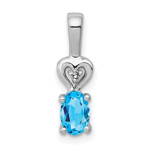 925 Sterling Silver Polished Light Swiss Blue Topaz and Diamond Pendant Necklace 16x5mm Wide Pendant for Women