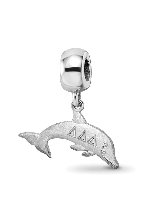 Sterling Silver Rhodium-plated LogoArt Delta Delta Delta Dolphin on Bead QDDD003BD1-SS