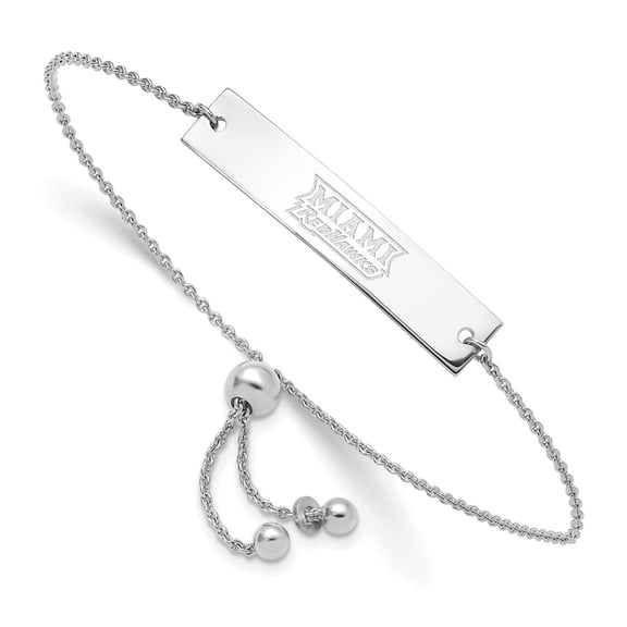 Sterling Silver Rhodium-plated LogoArt Miami University Ohio Small Bar Adjustable 9 inch Bracelet