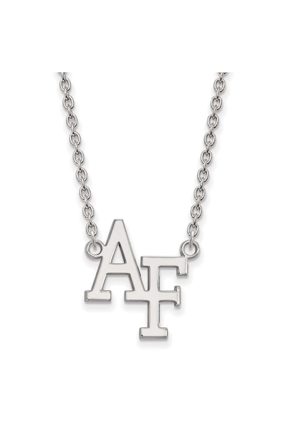 Sterling Silver Rhodium-plated LogoArt United States Air Force Academy A-F Large Pendant 18 inch Necklace Q-SS012USA-18