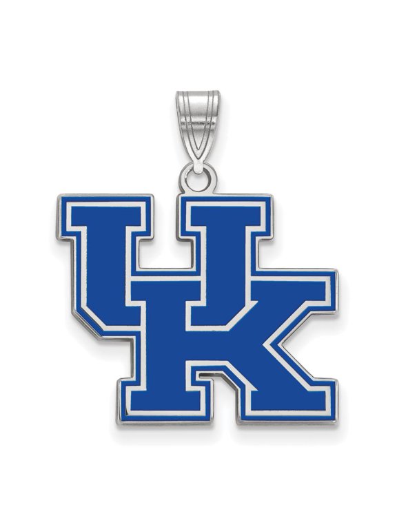Sterling Silver Rhodium-plated LogoArt University of Kentucky U-K Large Enameled Pendant QSS032UK