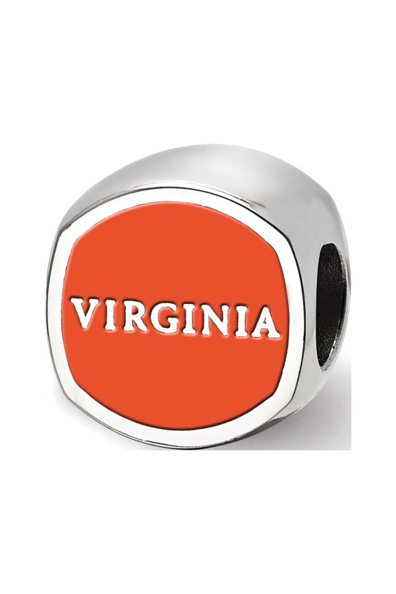 Sterling Silver Rhodium-plated LogoArt University of Virginia Double Logo Enameled Bead Q-SS501UVA