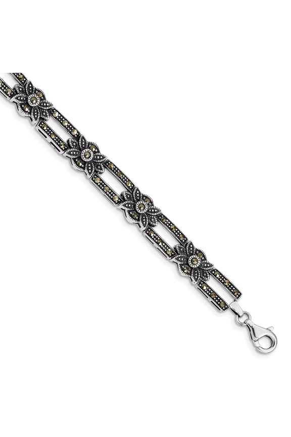 Silver Antique Finish Marcasite Bracelet