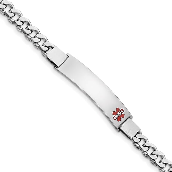 Sterling Silver Rhodium-plated Medical ID Curb Link Bracelet 7 inches