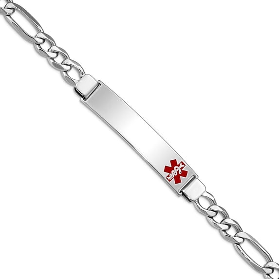 925 Sterling Silver Polished Medical ID Figaro Link Bracelet 7 Inch Lobster Claw Identification Bracelet for Women