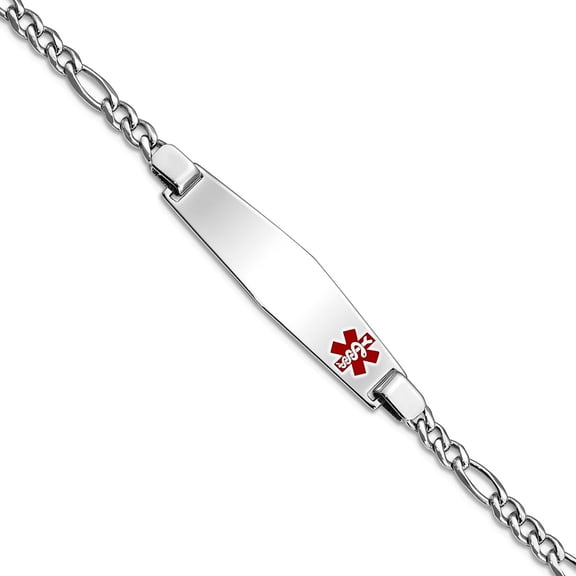 925 Sterling Silver Polished Medical ID Figaro Link Bracelet 8 Inch Lobster Claw Identification Bracelet for Women