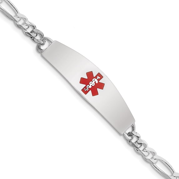 Sterling Silver Rhodium-plated Medical ID Figaro Link Bracelet XSM7