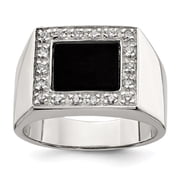 Sterling Silver Rhodium-plated Mens CZ & Onyx Ring