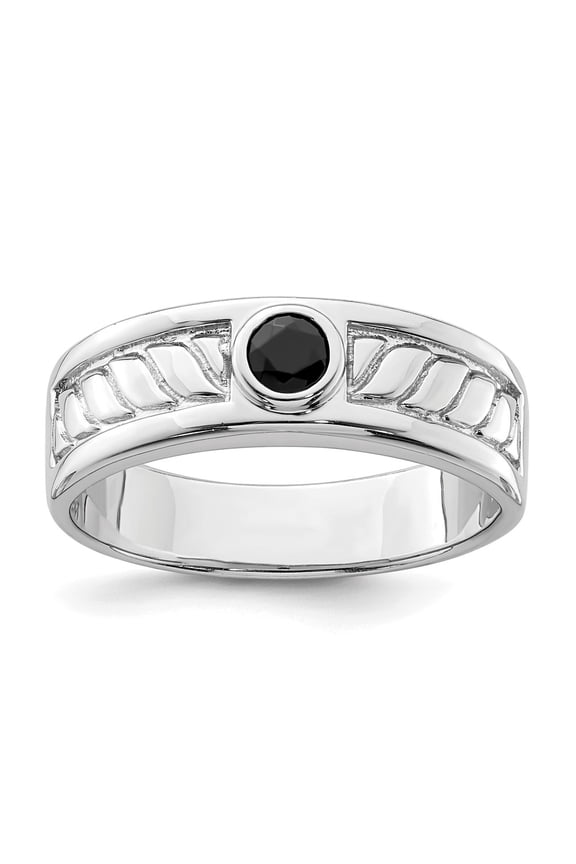 Sterling Silver Rhodium-plated Men's Onyx Ring QR6846