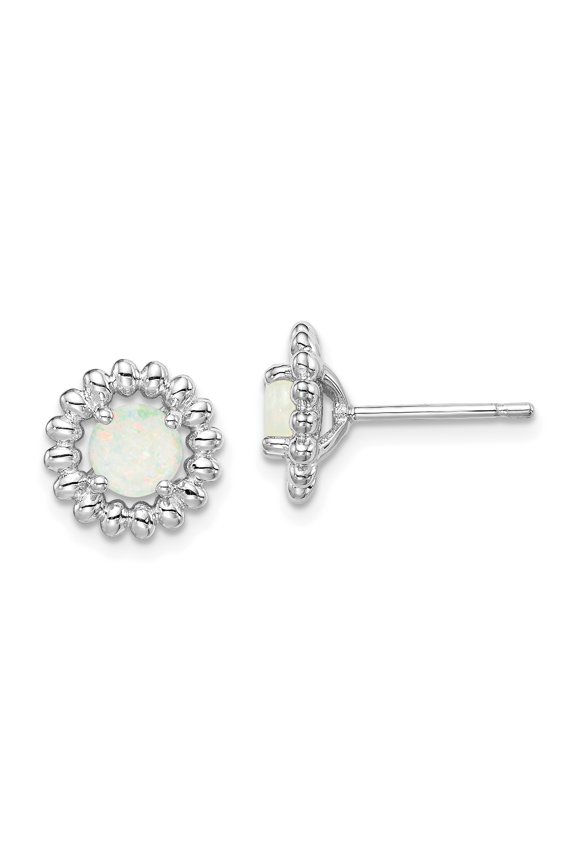 Sterling Silver Rhodium-plated Milky Opal Stud Earrings