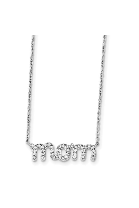 Sterling Silver Rhodium-plated Mom with Cubic Zirconia Necklace