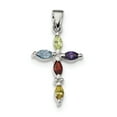 thumbnail image 1 of Sterling Silver Rhodium-plated Multi-Color Cubic Zirconia Cross Pendant, 1 of 1