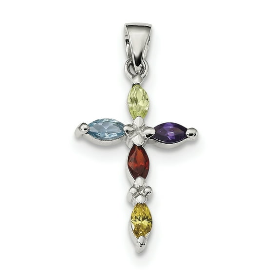 Sterling Silver Rhodium-plated Multi-Color Cubic Zirconia Cross Pendant